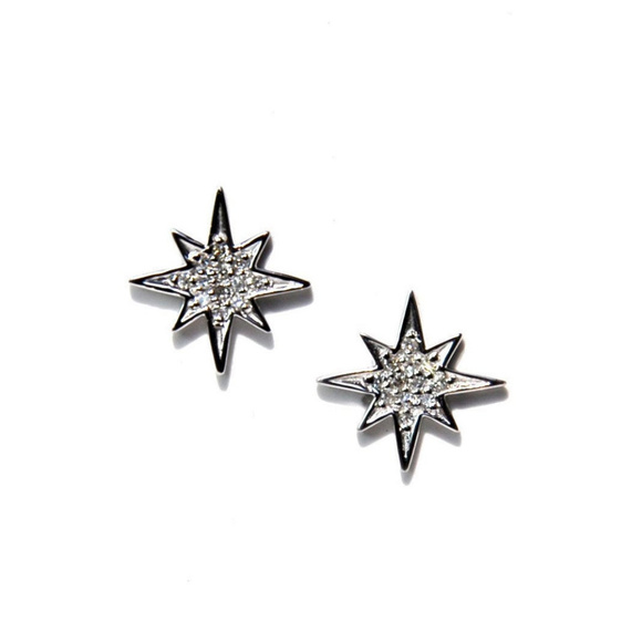 14K Solid Gold Diamond Starburst Earrings/Studs - Picture 6 of 8